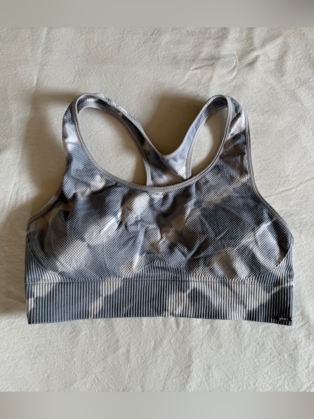 PINK Active Seamless Lightly Lined Tie Dye Sports Bra Gray White M